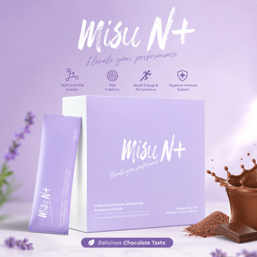 MISU Series wellness products including Misu Dx+ Detox, Misu N+ Meal Replacement, and Mifit Bites Collagen Bar.