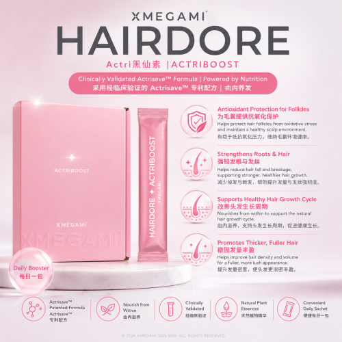 Hairdore ACTRIBOOST Actri Black Essence daily hair growth supplement sachet with Actrisave™ formula supporting hair roots and scalp health